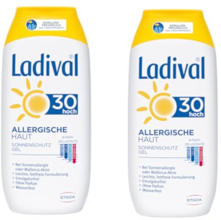 Ladival Allergische Haut Sonnenschutz Gel Doppelpack LSF 30 2x 200ml – wasserfestes, parfum- und konservierungsmittelfreies Sonnengel bei Sonnenallergie und Mallorca Akne