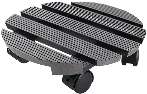 UISEBRT WPC Pflanzenroller Ø 30 cm Tragkraft 100 kg, Blumenroller Rollbrett Pflanzen Blumentopf Untersetzer mit Rollen Feststellbar für Außen- und Innenbereich (Anthrazit, Rund)
