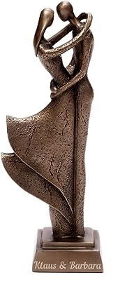 Brillibrum Design Dekofigur Liebespaar Dekofigur mit Gravur Kunstharz-Bronzefigur Hochzeitspaar Skulptur Tanzfigur Handmade Statue Pärchen Harzfigur mit Bronze (Gravur bis 15 Zeichen)
