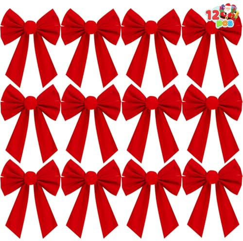 JOYIN 12 Pack Christmas Red Velvet Bows, 13 Long by 9 Wide Decorative Christmas Bows for Wreath Garland Tree Decor, Indoor Outdoor Holiday Decoration