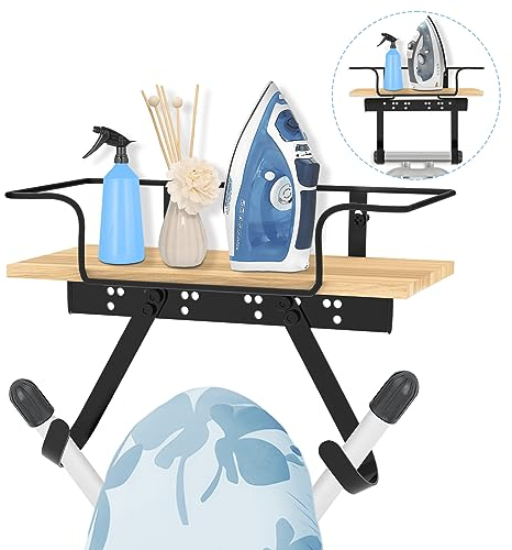 Support Mural pour Planche à Repasser avec Grand Panier de Rangement et Crochets Solides – Support de Fer et de Planche à Repasser pour la buanderie – Peut contenir Fer à Repasser, Planche (A)