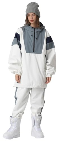 HOUZONIY Herren Damen Skianzug Schneeanzug Damen Skioverall Winter Warme Schnee Skifahren SäTze Outdoor Jumpsuit Mit Kapuze ReißVerschluss SkianzüGe Wasserdicht Snowboard Skisuit(T63+Weiß XL)