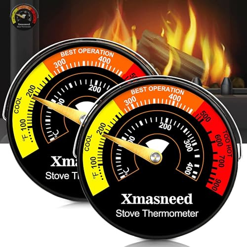Wood Stove Thermometer Magnetic, Stove Temperature Stove Top Thermometer for Wood Burning Stoves, Gas Stoves, Pellet Stove, Avoiding Stove Fan Damaged by Overheat (2)
