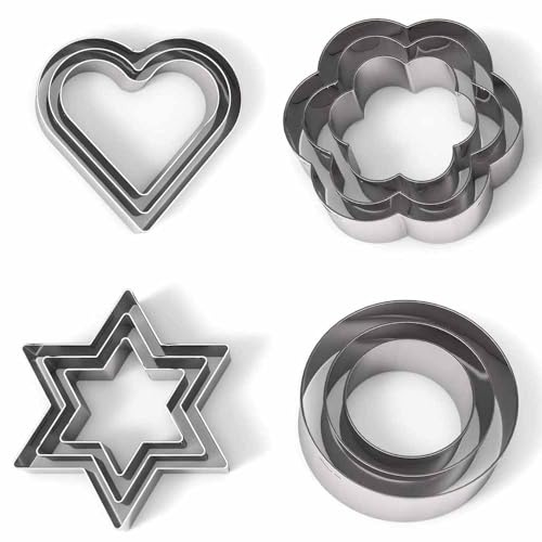 Selecto Bake 12-teiliges Keksausstecher-Set, Herz-Blume, rund, Sternform, Kekse, Edelstahl, Metallformen, Ausstecher zum Backen in der Küche, kleine Keksausstecher