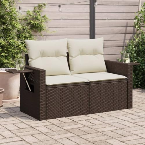 Festnight Gartensofa mit Stauraum Rattan Sofa 2 Sitzer Lounge Sofa Outdoor Rattansofa 2er Balkon Lounge Klein Couch Gartenmöbel Gartenlounge Polyrattan Balkonmöbel 110 cm Braun