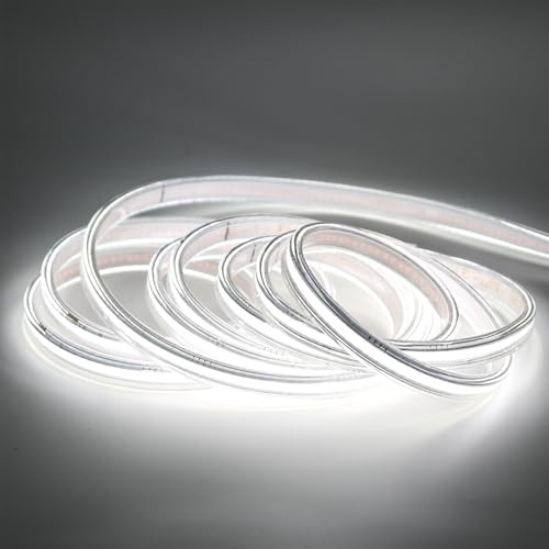 pcning LED COB 220V 5M 320leds/m Strip Light Taglio 25cm, 220 Volt 6000K 5 Metri LED Striscia senza Trasformatore (Bianco Freddo, 5M)