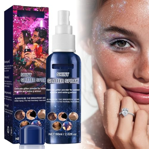 Glitzer Spray für Haare und Körper, 60ml Glitter Hair Spray - Glitzer Haarspray, Langanhaltender Glitter Spray für Fasching,Festival & Party, Schnelltrocknendes Body & Hair Sparkle für Kleidung & Haut