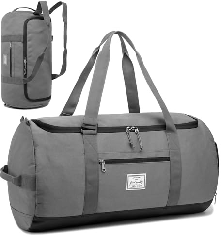 TAIHOYIN Bolsa de viaje de 60 l con compartimento para zapatos, grande, bolsa de deporte, mochila para hombre y mujer, impermeable, para fin de semana, equipaje de mano, gris, 60L-Standard
