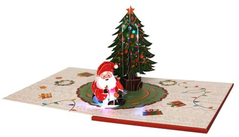 Ttiy Musikalische Weihnachtskarte, kreative Weihnachtsgrußkarte, 3D-Weihnachts-Popup-Karte mit Lichtern und Musik, für Weihnachtsfeiern, 1 Stück (B)