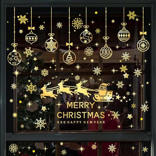 ParPix 256 Stk Fensterbilder Weihnachten Selbstklebend Groß, Schneeflocken Fensterdeko Weihnachten, Deko Weihnachts Fensterbilder Häuser, Fenstersticker Fensterbild Weihnachten,Winter Fensteraufkleber