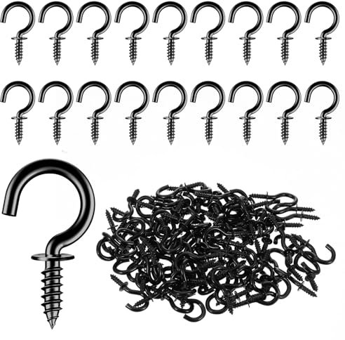 HJZHII Kleine Schraubhaken, Mini-Deckenhaken, Metall, Schraubhaken, kleine Wandhaken, Halter für Schmuck, Handwerk, Schlüssel, Kappen, Pflanzen, Lichterketten, Kränze zum Aufhängen (schwarz), 100