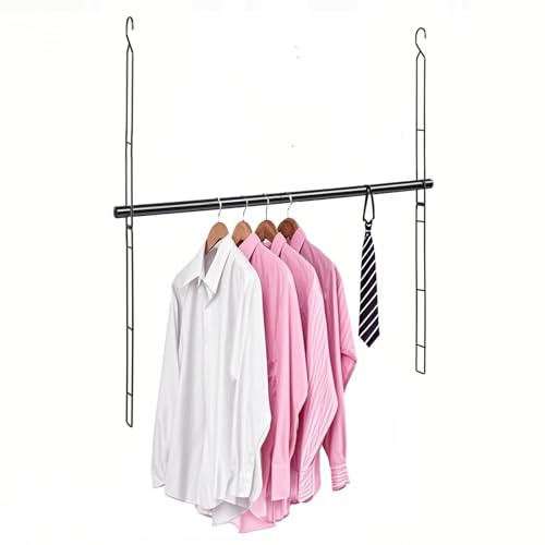 Wardrobe Hanging Rail 119 cm long, 6 Height Adjustable Wardrobe Rail for Hanging Clothes, Heavy Duty Wardrobe Extender Clothes Hanging Pole, Space Saving Clothes Hanger Pole Rail