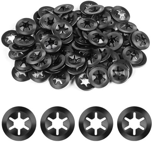 Jeboler 100 Pezzi M3 Rondelle di Sicurezza, Rondelle a Molla, Rondelle di Bloccaggio a Denti Interni, Anello di Sicurezza a Chiusura Rapida in Acciaio al Manganese 65 - Nero