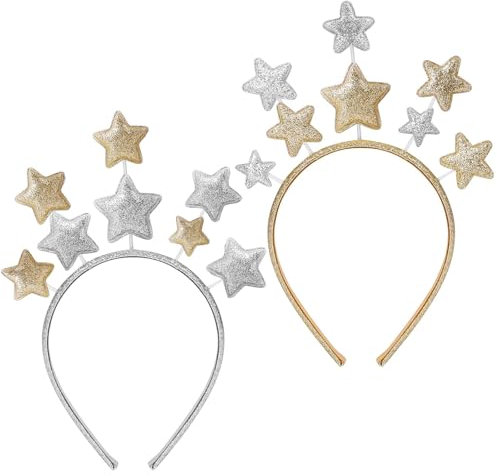 Scinzene 2 Haarreif Sterne Set, Stern Haarreif Silber Gold, Glitzer Haarreifen für Damen Mädchen, Party Geburtstagsdeko Weihnachten Kostüm Haarschmuck