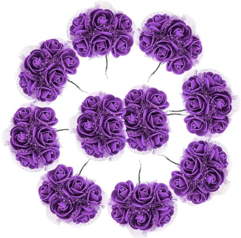 Rosas artificiales de espuma con tallo, 72 rosas moradas, rosas artificiales para decoración de boda, ramos de novia, corona de flores de espuma