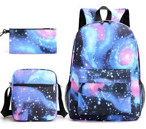 GYIOS School Bag Starry Sky Three-piece Backpack Schoolbag Elementary School Students 3-6 Years Old Junior High School Students Schoolbag-blue-46 * 29 * 13 Cm