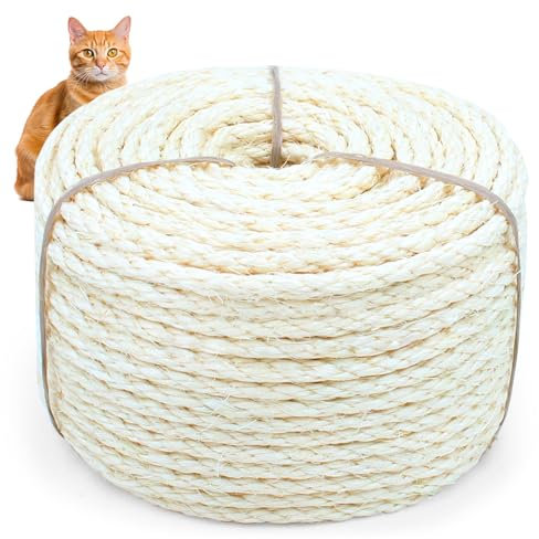 Sisal Rope for Cat Scratcher, Cymuber 164-Feet 6mm Cat Sisal Rope for Replace Scratching Post and Scratcher Repair, DIY Hemp Twine Rope for Cat Tree Tower Carpet Mat Kicker House Pet Toy and Crafts
