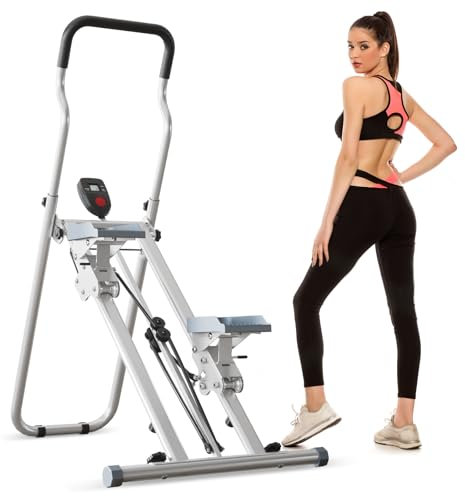 Stair Stepper, Foldable Step Machine, Height Adjustable Stepper, Compact Folding Vertical Climber Machine with LCD Display, Pedals & Handlebar, New Version Exercise Fitness Step for Home Gym, Office