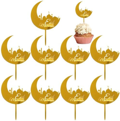 Glixoft 10 Stück Ramadan Cupcake Topper Mond Kuchen Topper Eid Cupcake Picks Partyzubehör Für Muffin Kuchen Dekorationen