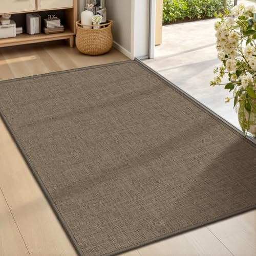 LEKEEPGO Ultra Thin Indoor Door Mat 24x36, Low-Profile Door Mat Indoor Entrance, Non Slip Rubber Backing Inside Doormat Washable Welcome Front Entryway Dirt Trapper Entry Mat, Brown