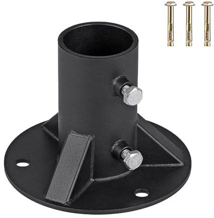 2 Steel Fence Post Flange Base 5.7 Round Base w/Adjustable Side Screws Heavy-Duty Black Powder Coated Floor Flange, for Chain-Link Fence, Mailbox, Deck Railing Round Metal Columns