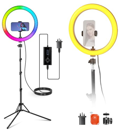 NEEWER 12 Ring Light with Stand Tripod Compatible with iPhone, 24W LED RGB Lighting with Phone Holder for Selfie Studio Photography Video Recording Makeup Lash Streaming, 2500-10000K CRI95+, RH12C