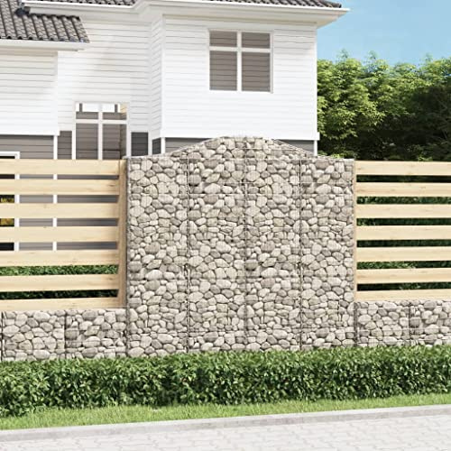 Myheimly Gabione mit Hochbogen, Steinkorb Drahtkorb, Gabionenkorb Verstärkte Gabionenhaken, Gabionenwand Gabionen Zaun,200 x 30 x 200/220 cm,2 Stück