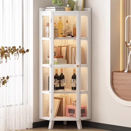 Eck-Vitrine, Wohnzimmerschränke mit Türen, Glasvitrine, Pokalvitrine, Vitrine, hoher, moderner Büroschrank, für Heimbüro, Wohnzimmer, Speisekammer