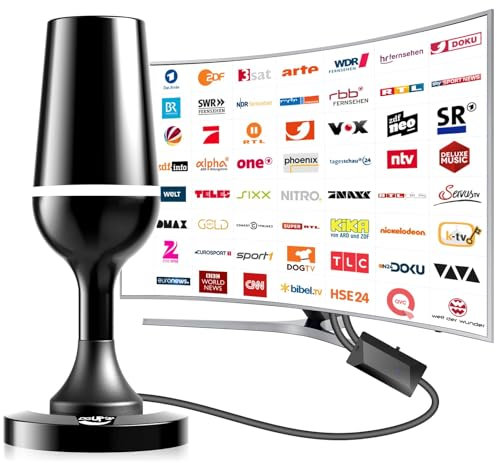 DVBT2 Antenne, DVB-T/DVB-T2-Antenne, Stärkere Stabantenne für digitales Fernsehen/Digital TV/DAB Radio/DVB-T2 Tuner Stick, Maximale Signalqualität - Mit Magnetfuß 3m Kabel