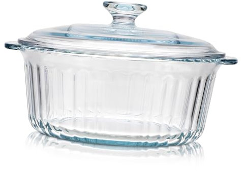 OUNONA Round Glass Casserole Dish with Lid Deep Baking Cookware for Safe Cooking Aesthetic High Borosilicate Glass Uniform Heat Distribution Versatile for Stewing and Braising
