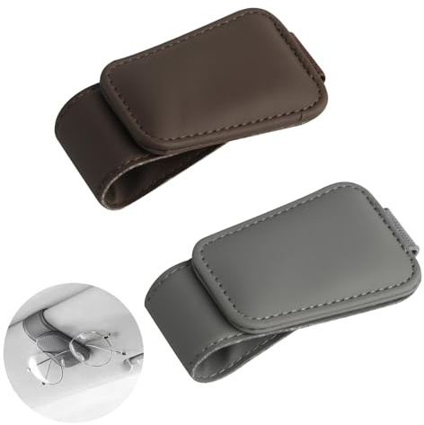 Sunglasses Holder for Car Sunglasses Holder Clips,2 Pcs Car Glasses Holders Sun Visor Clips,Leather Magnetic Eyeglass Holders for Van Car Interior Visor Accessories Eyeglasses Ticket Card Clip