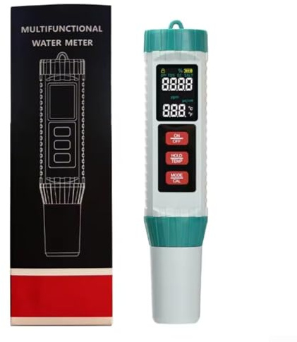 Medidor de pH LCD multifuncional 5 en 1 para piscinas, acuarios y análisis de agua potable