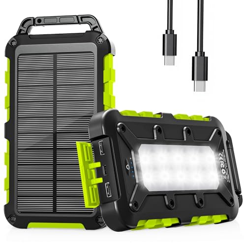 Cargador Solar para Moviles 26800mAh, Solar Power Bank PD15W 3.0A Carga Rápida Batería Externa Portátil con 2 USB-A Salida y 1 USB-C Entrada con Linterna LED para Teléfono Tabletas Cámping (Verde)