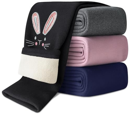 Domee Leggings Chaud Polaire Pantalon Hiver Thermique Coton Fille Broderie de Lapin Noir 2-3 Ans (Taille du Fabricant 100)