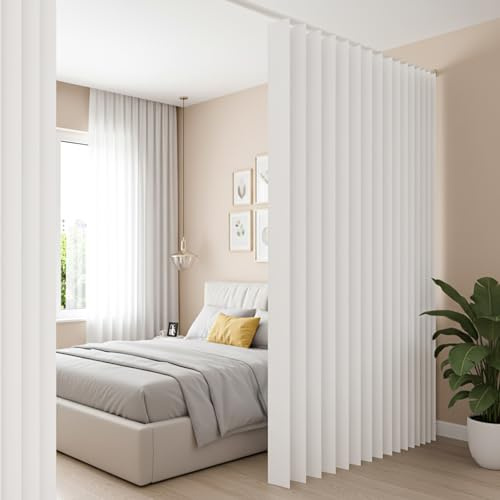 Raumteiler Vorhang Extra Breit H213xB254CM Wasserdicht, Raumtrenner Vorhänge mit Haken, Schrankvorhang Faltbarer Raumteiler für Bad/Schlafzimmer/Wohnzimmer/Büro/Sichtschutz(Weiß)