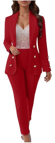 Conjunto de Traje Elegante, Trajes de 2 Piezas para Mujer Talla Grande, Blazer y Pantalones Corte Ajustado Chaqueta de Manga Larga con Bolsillos Color Sólido Curvy Completo Oficina Trabajo