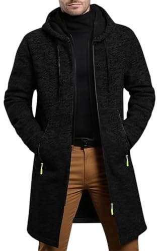 Oanviso Cardigan Homme Long À Capuche Zippé Hoodie Pull Polaire Veste Hiver Chaude Gilet En Tricot Manteau Coupe Ajustée Pullover Chandail Sweater A Noir XL
