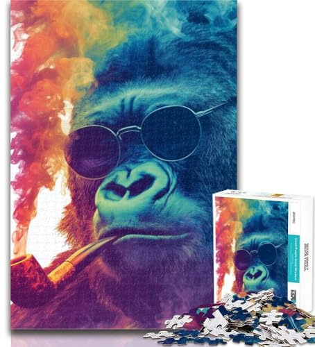 Puzzles Chimpanzé Fumeur pour Adultes 1000 pièces, pour Jeu éducatif, défi, Collection d'artistes, Beaux-Arts 26x38cm