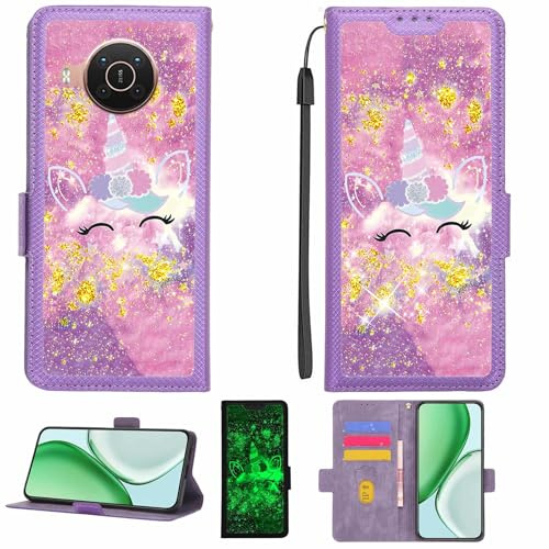 Kinetijy Coque Compatible pour Nokia X20 Coque Étui Housse Case Support [avec Film Protecteur HD d'une dureté de 9H] [Blocage RFID][Paillettes dorées + Brillantes] LPT-DJS