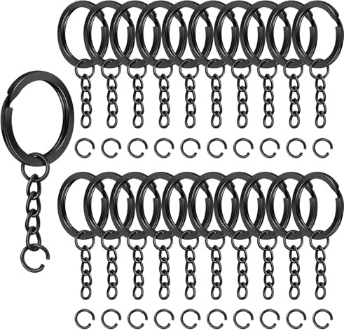 Redamancy Juego de 40 Llaveros, Incluye 20 Llaveros con Cadena, 20 Anillos Abiertos, para Llaves, Manualidades, Manualidades, Fabricación de Joyas (Negro)