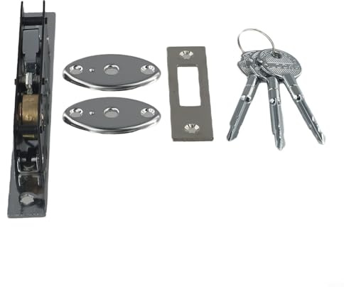 Zilimontt Serratura per porta scorrevole in lega di alluminio antifurto con chiavi incrociate, hardware di sicurezza per porte in legno e vetro, cromato, 162 mm, compatibile con standard S