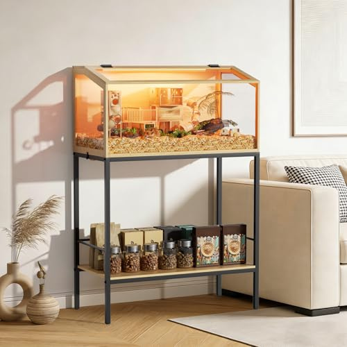 80cm Gabbia per Criceti in Legno e Vetro Temperato con Luce, Gabbia per porcellini d'india con Portaoggetti Inferiore, Villa per Criceti, Solo Casetta Nessun Giocattolo Interno o Accessorio