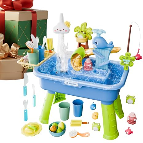 Kids Water Table With Fishing Game, Water Play Table With Pump And Running Waters 54x29x53cm Outdoor Sensory Activity Toy For Garden Beach Backyard, Birthday For Boys Girls Age 3+