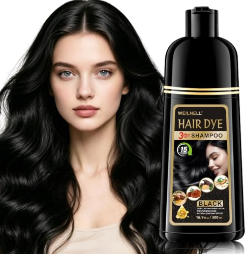 Shampoing Colorant Noir, Shampooing Teinture Instantanée Cheveux Blancs, Black Hair Dye Shampoo 3 in 1, Naturel Shampooing Colorant Cheveux Colorés pour Hommes et Femmes, 500 ML (Noir)