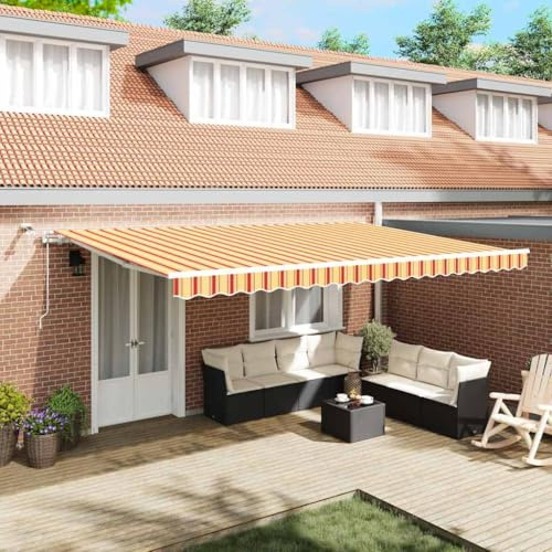 Tenda da sole retrattile con sensore di vento e illuminazione a LED, altezza e angolo regolabili, in poliestere e metallo, con lampadine LED a risparmio energetico, 500 x 350 cm