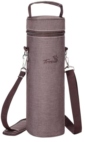 Kato Tirrinia Single Wine Cooler Bags - Insulated & Padded Portable Wine Tote Carrier for Travel, Picnic, Beach Great Gift for Wine Lover, Brown