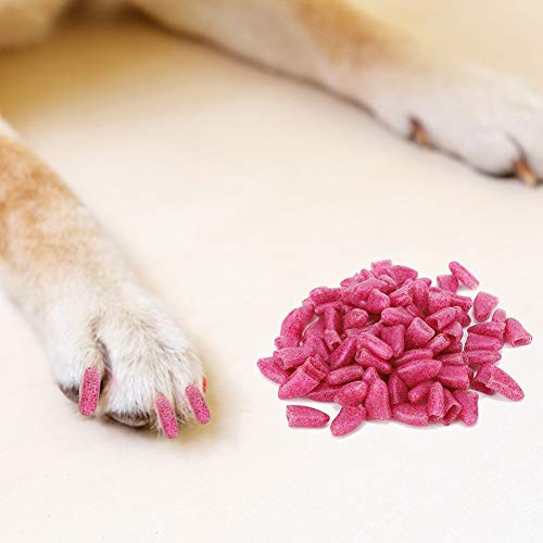 Yechiry Couvre-Ongles en PVC Durable pour Chien, 100 Pièces, Capuchons de Griffes Souples pour Le Toilettage des Petits et Grands Chiens, Rose Cristal et Violet (XL)