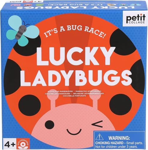 Petit Collage: Lucky Ladybugs - Ladybug Garden Racing Game - Get to the Flower First to Win - Family Game Night Favorite and Educational Activity - Includes Wooden Game Pieces and Sturdy Game Board
