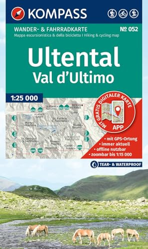 KOMPASS Wanderkarte 052 Ultental / Val d'Ultimo 1:25.000: Wander- und Fahrradkarte in einem - inklusive Offline-Verwendung in der KOMPASS-App. Wander-& Radwege. Skitouren. Langlaufen. Reiten.