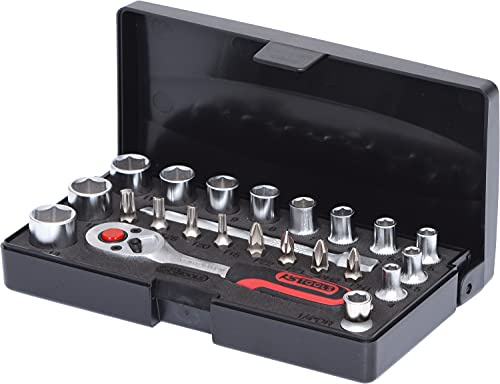 KS Tools 911.0623 1/4 Zoll Steckschlüssel-Satz | inklusive Umschaltknarre, 72-Zahn | matt satiniert | 23-tlg.
